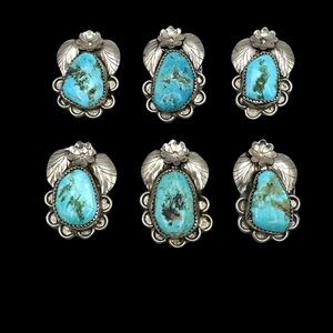 Vintage Navajo Native American Nickel Silver Block Turquoise Button Covers
